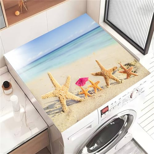 Highdi Housse de Protection pour Machine à Laver Top Plage Ensoleillée, Coussin de Machine à Laver Antidérapant, Tapis de Protection pour Dessus Sèche-Linge Séchage Rapide (Plage 6,30x40cm)