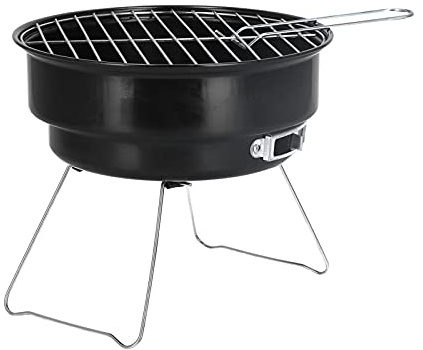 Mini gril à charbon rond portable et pliable pour pique-nique, camping, usage domestique, table compacte avec poignée de transport, idéal pour la cuisson du steak, du hamburger et