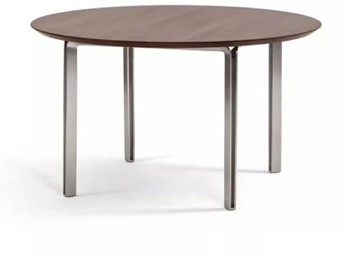 Table de Salle à Manger Table à Manger en Bois Massif Couleur Noyer, de fête, Pieds métal, Ronde, Grain, Bureau Simple for la Maison