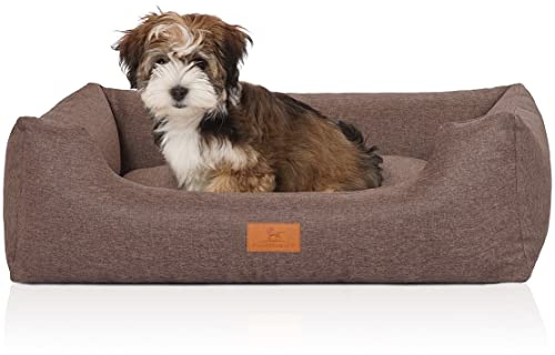 Knuffelwuff hundsäng lotte av velour med fin handvävkaraktär S 70 x 50 cm gråbrun – avtagbart överdrag – tvättbart – för stora, medelstora och små hundar