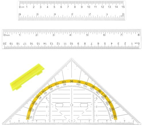 WJIAAA 1x Geodreieck 2x Lineal 3 teiliges Zeichnung Set, Lineal 15x20 cm, Geodreieck Enthält Winkelmesser mit Griff, Geometrie Zubehö Ideal zum Zeichnen Kartografieren Modellieren