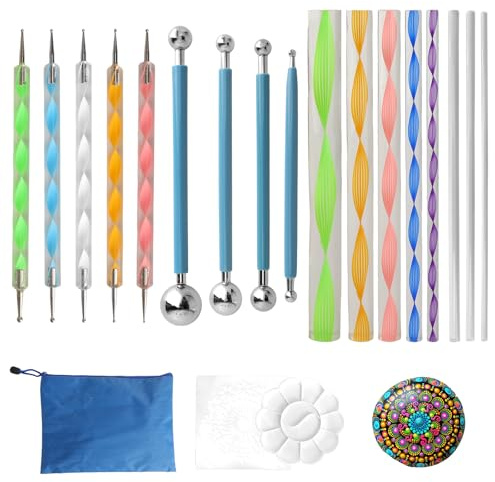 19 Piezas Herramientas de Pintura de Mandala Puntillismo Mandala Kit Puntillismo Kit Herramienta Pintura para Mandalas Dotting Tools para DIY Drawing Arcilla Polimérica Manualidades