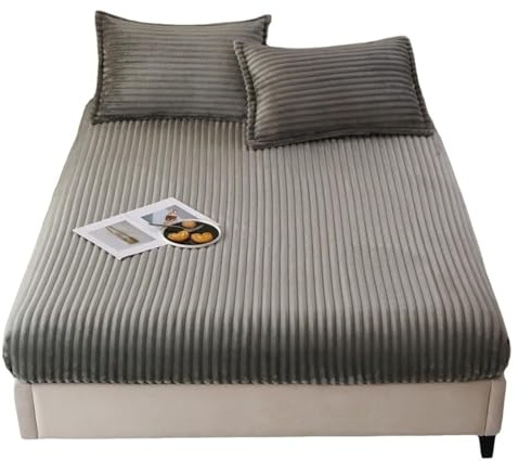 KYOFIS Sábana Bajera Ajustable de Terciopelo, tamaño Queen, 11.0 in de Profundidad, Ropa de Cama de Franela de Felpa for Clima frío, sueño cálido, Suave, Transpirable(Gray,150x200cm)