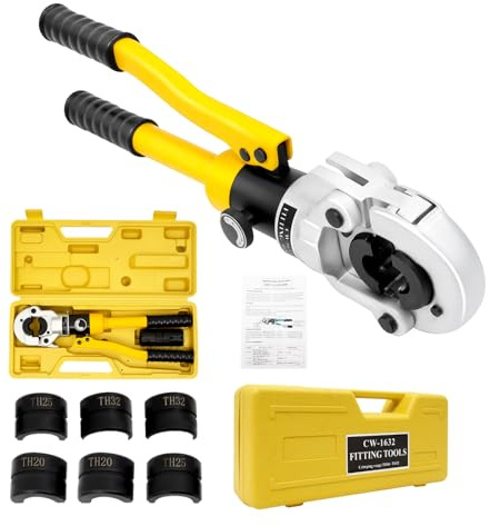 LENJKYYO Pince à Sertir Hydraulique 8 Tonnes Pince à Sertir Multicouche 16-32mm Sertisseuse Multicouche Avec 4 Mâchoires Tête Rotative 360°Pour tube composite et raccords TH Profil Crimp pince à serti