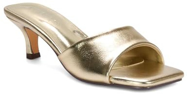 ESSEX GLAM Women's Kitten Heel Sandals Ladies Synthetic Leather Slip On Heeled Mule Square Toe Shoes Size 3-8