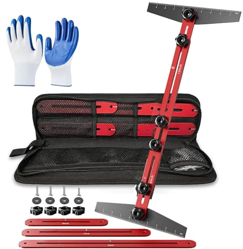 Adjustable Stair Tread Template Tool Set, 8 to 72 Aluminum Stair Tread Jig for Accurately Measuring Length & Depth, Adjustable Multi-Angle Folding Stair Gauge, 3-in-1 Measuring and Scribing Tool