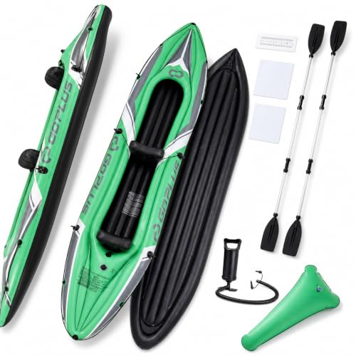 GOPLUS Kayak Hinchable para 2 Personas con Remos | Barca Inflable para Pesca con 2 Asientos, Bomba Manual, Regla para Pescar, Carga de 160 kg, Kit de Reparación