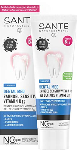 SANTE Naturkosmetik Dental med Zahngel Vitamin B12 ohne Natriumfluorid, Schützt Zähne & Zahnfleisch, Vegan, Bio-Extrakte, 75ml
