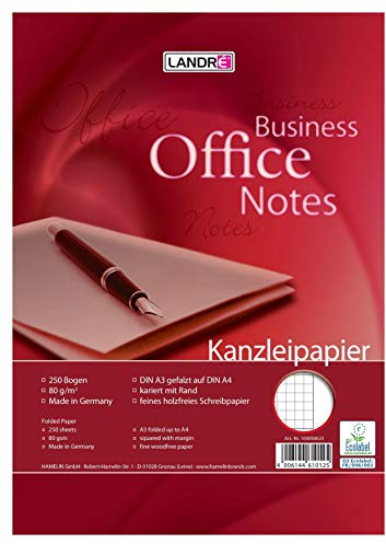 Landré Kanzlei-Papier A3 auf A4 gefalzt, kariert mit Rand rechts, 80 g/m², 250 Kanzlei-Bogen