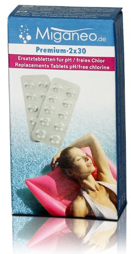 Miganeo Premium-Pool 2x30 St. Testtabletten für Wassertester für pH-Wert und freies Chlor