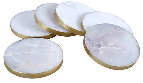 GoCraft Set mit 4 handgefertigten Marmor-Untersetzern mit goldfarbenen Kanten – weiße Marmor-Untersetzer für Weingläser, Kaffeetassen und Getränke – eleganter Tischschutz für Heimdekoration und
