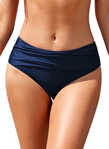 SHEKINI Ruched Bikini Hose Damen High Waist Bikinihose Mäßige Abdeckung Bikinihosen für Damen