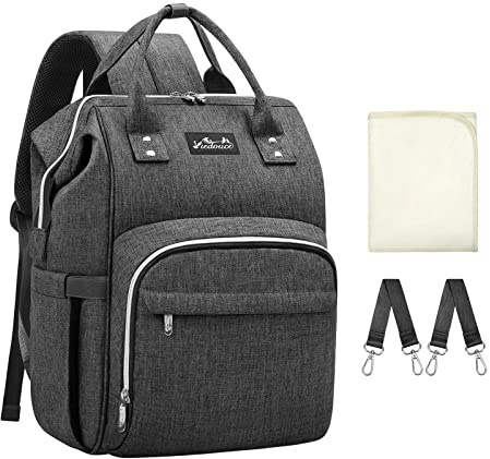 Viedouce Oxford Sac à Couches Multifonction Pour Bébé de Voyage, Imperméable ,Grand Capacité Sac à Dos avec 1 Matelas à Langer et 2 Sangles de Poussette (Gris Foncé)