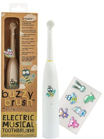Jack N' Jill Kids Buzzy Brush Electric Musical Toddler Toothbrush – Kids Electric Toothbrush for Ages 3+, With LED Lights & Brushing Timer, Child-Friendly, Water Resistant, Battery Operated, Pack of 1