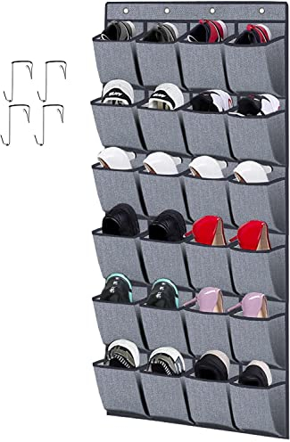 homyfort Organizer über der Tür für Schuhe, schuh regal Ordnungssysteme Schuhaufbewahrung, hängender Schuh-Halter, mit 24 Taschen, 156x56cm, Grau Leinen, X3G12GP2