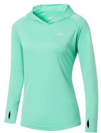 Willit Women's UPF 50+ Sun Protection Hoodie SPF Shirt Long Sleeve Hiking Fishing Outdoor Shirt Lightweight Hoodie Light Green L