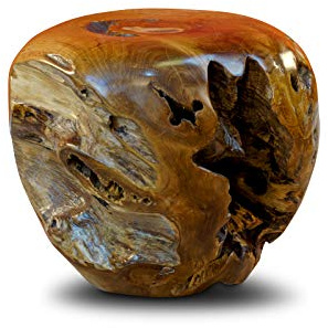 Kinaree Teak Wurzelholz Kugel - 40cm Beistelltisch in Form Einer Kugel aus massivem Wurzelholz, auch geeignet als Podest oder Blumenständer
