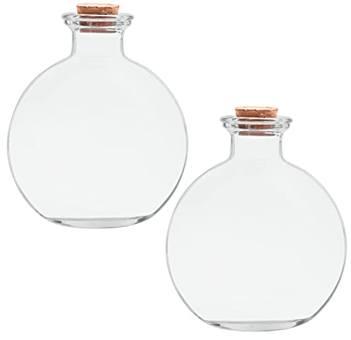 BELLE VOUS Spherical Glass Bottles (2 Pack) - Clear Round 240ml Potion Bottle With Cork Stopper - Storage Container Jars for DIY Art Decoration, Crafts, Bath Salts, Party Favors & Wedding Decorations