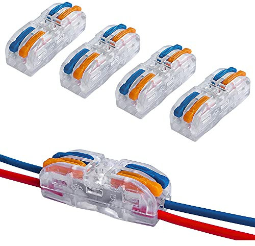 QitinDasen 15Pcs Premium Lever-Nut Wire Connectors, Bilateral 4 Hole Transparent Conductor Compact Wire Connectors, Quick Connector Cable Clamp Terminal Block Spring Connector (Multicolor Lever)