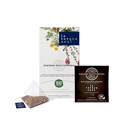 LA TETERA AZUL Té Ecológico De Rooibos Y Cítricos. Infusión Orgánica En Pirámides. Rooibos Mediterraneo. 20 Pirámides.