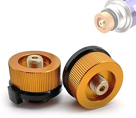SUNFUA 2 Pcs BBQ Barbecue Herd Stecker Gas, Kartuschen, Campingkocher Adapter für Picknick im Freien Kochgeräte(Orange)