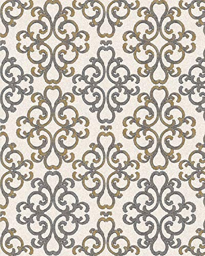 Papier peint baroque EDEM 85037BR33 papier peint texturé au style baroque brillant crème ivoire-clair gris platine jaune or 5,33 m2