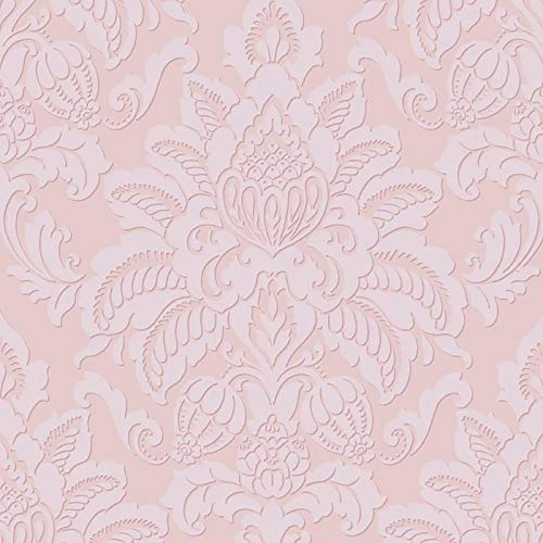 Glistening Blush Wallpaper Damask Textured Glitter Pink Embossed