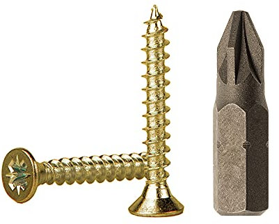 Lot de 500 vis à bois en acier zingué Jaune 3,5 x 25 mm Vis pour bois aggloméré Vis universelles Pozi-Drive PZ entièrement filetées, tête fraisée Pozidriv (500, 3,5 x 25 mm)