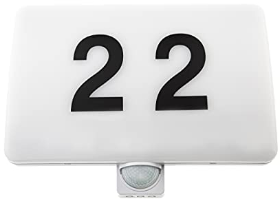 HUBER Hausnummernleuchte mit Bewegungsmelder 180° 20W, 1800lm - Nachtlicht 4 W 250lm, Bereichsbegrenzung Wandmontage, IP54, weiß