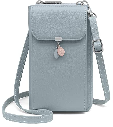 HNOOM Handytasche zum Umhängen RFID Schutz Geldbeutel Damen Umhängetasche Klein Crossbody Handytasche Geldbörse Handy Schultertasche Brieftasche mit 10 Kartenfächer Passt Handy unter 7 (Blau)