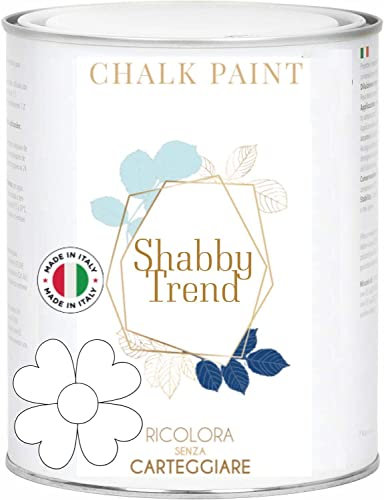GENERICO SHABBY TREND® CHALK PAINT Pittura Shabby Chic BIANCO Vintage Mobili Pareti Extra Opaca 120 VARIANTI (375ml)