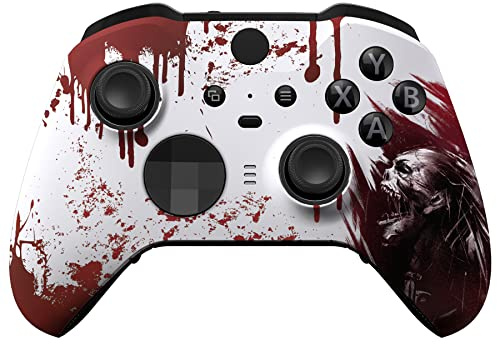eXtremeRate Front Gehäuse Case für Xbox Elite Series 2/2-Core Controller,DIY-Ersatz Hülle&Thumbstick Accent Ring Shell Zubehör für Xbox Elite Series V2/V3 Gamepad Model 1797-Blut Zombie