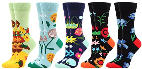 WeciBor Chaussettes Fantaisie en Coton Coloré Pour Femmes, 5 Paires Multicolore Floral, Taille 39-42