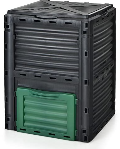 COSTWAY 300 Litre Garden Compost Bin, Outdoor Organic Waste Converter Composter, Recycling Soil Grass Storage Composting Box (Black + Green)