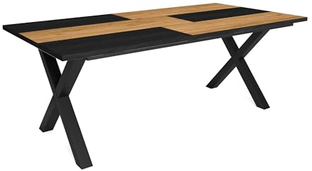 Skraut Home - Mesa de Comedor | 10 Comensales | 200 | Robusta y Estable Gracias a su Estructura y Patas macizas | Ideal para reuniones Familiares | Roble y Negro | Estilo Industrial