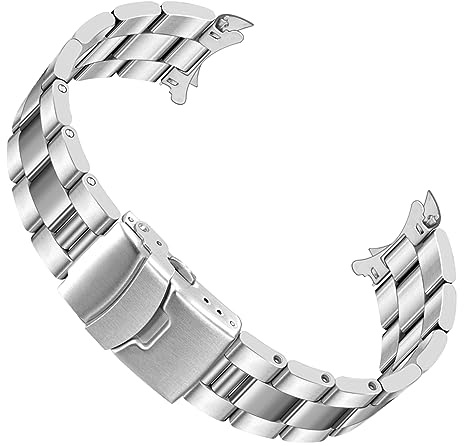 Juntan Stainless Steel Curved Solid End Tapered 20mm 22mm Watch Band Metal Watch Strap Bracelet Deployment Double FlipLock Buckle Silver Black (20mm, Brushed&Polished Silver)