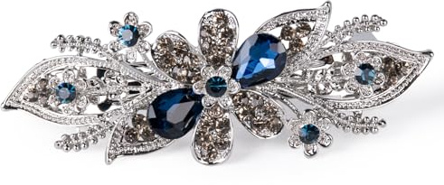 Dalababa Haarspange Blume, Vintage Blau Strass Barrettes, Kristall Stil Metall Frühling Clip, Französische Haarschmuck für Damen, Frauen, Mädchen