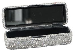 Étui de rangement pour rouge à lèvres en strass avec miroir, étui de rangement de luxe pour rouge à lèvres, argenté