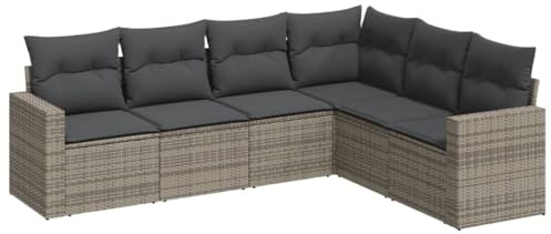 vidaXL Garten Sofa Garnitur 6-TLG., Gartenmöbel Set mit Kissen Stauraum, Sitzgruppe für Garten Terrasse, Modular Gartensofa Lounge, Grau Poly Rattan