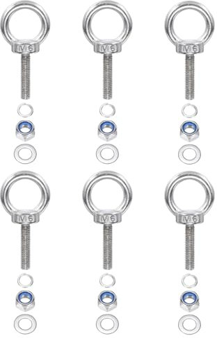 PATIKIL M6 x 25mm Bullone a Spalla Sollevamento, 6pz Acciaio Inossidabile 304 Ring Sollevamento Golfare Filettato con Rondelle Dadi per Appendere Amache Articoli