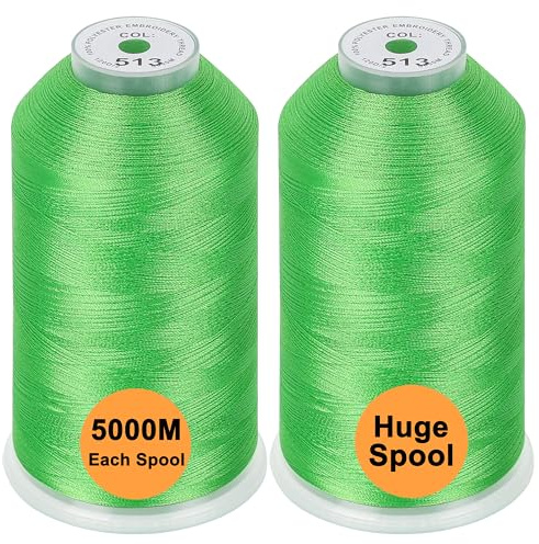New brothread 2er Set Polyester Maschinen Stickgarn Riesige Spule 5000M für alle Stickmaschine - Lime Green