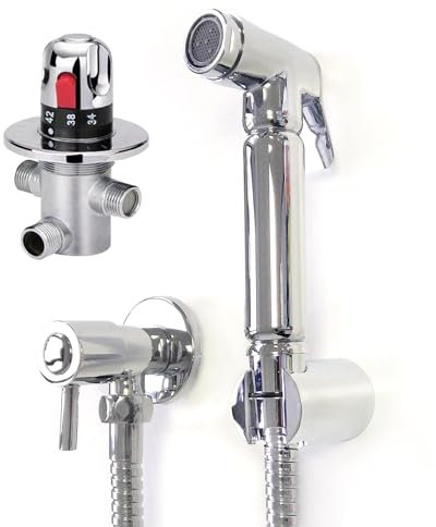 Xcel Home Chrome Concealed Thermostatic Douche Spray Set | Brass Handheld Bidet Shower Head for Toilet and Bathroom | Wall-Mounted Muslim Shattaf Toilet Sprayer Use for Hygiene