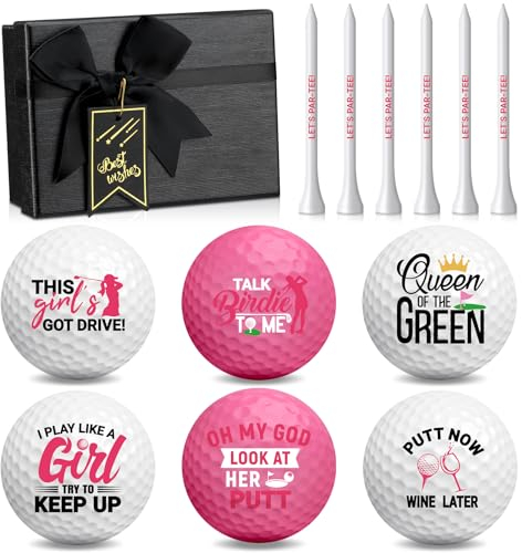 Realspring Lustige Golfbälle für Damen, mit Tees und Geschenk-Box, Golfgeschenke für Frauen, Kollegen, Mitarbeiter, Golfer, Rosa, 13 Stück