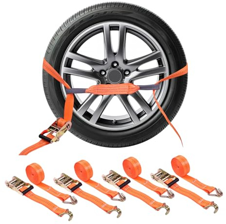 4 Stück 3000KG 3m Spanngurt für Auto Transport | Zurrgurte mit Ratsche und S Haken | 35mm 2000 daN Zurrgurte für PKW Radsicherung Trailer Reifengurt - 4er Pack 3.5 cm x 4m