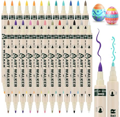 JIANTA Acrylstifte für Steine Wasserfest, 24 Farben Acrylic Marker Steine zum Bemalen für Holz, Glas, Leinwand, Metall Doppelspitze Acrylmarker Multimarker Acryl (Pinsel und feine Spitze)
