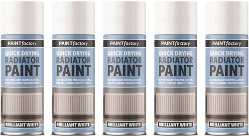 HitlineUK 5-Pack 400ML Radiator Paint - White, Quick Drying, Heat Resistant Enamel Coating
