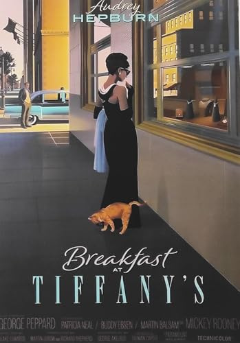 KUSTOM ART Quadro da Parete Serie Locandine da film Colazione da Tiffany Breakfast at Tiffany's Audrey Hepburn Stampa Artistica su Carta Patinata Stampa su Legno 30x21