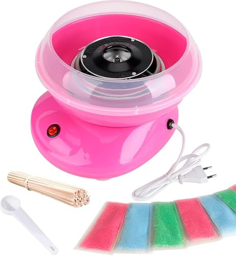 SIDRAL Machine à barbe à papa + 10 bâtonnets + 10 dosettes de sucre et cuillère doseuse à sucre, facile à utiliser pour adultes, machine à barbe à papa (ROSA)