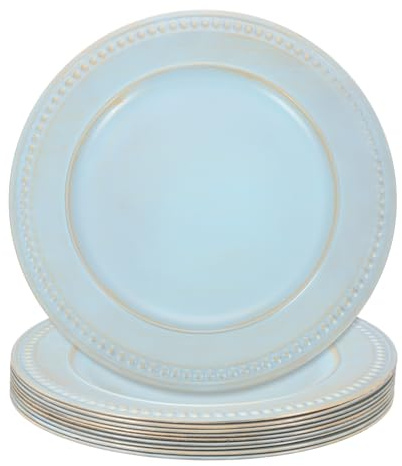 sourcing map 10pcs Vintage Charger Plates Bulk, 13 Inch Plastic Beaded Chargers for Dinner Plates Set Round Plate Charger for Wedding Party Event Table Setting Decoration, Aquamarine