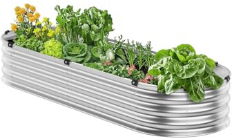 VEVOR Hochbeet aus Metall, 1195x585x270mm großer verzinkter Pflanzkasten für den Außenbereich, mit offenem Boden, ovales Pflanzbeet für den Anbau von Gemüse, Blumen, Kräutern und Sukkulenten, Silber
